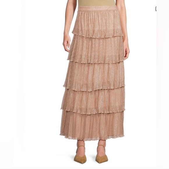 NWT A Loves A Metallic Chiffon Bodre High Rise Tiered Ruffle Flounce Skirt Sz XL - Picture 1 of 5